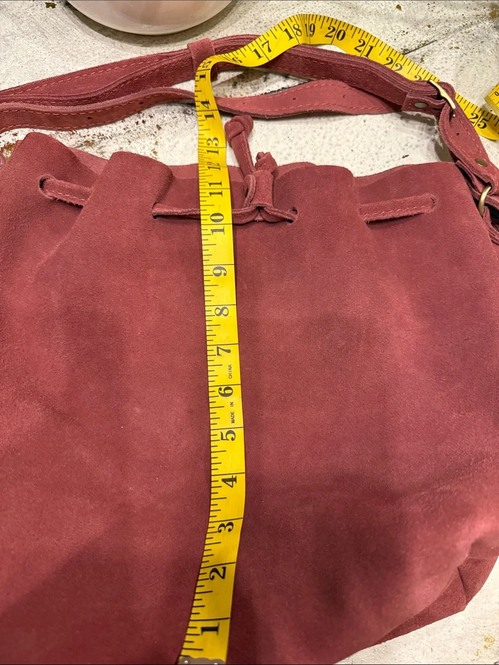 Portland Leather Good Suede Drawstring Shoulder Bag in Burgundy Rose - Picture 9 of 9